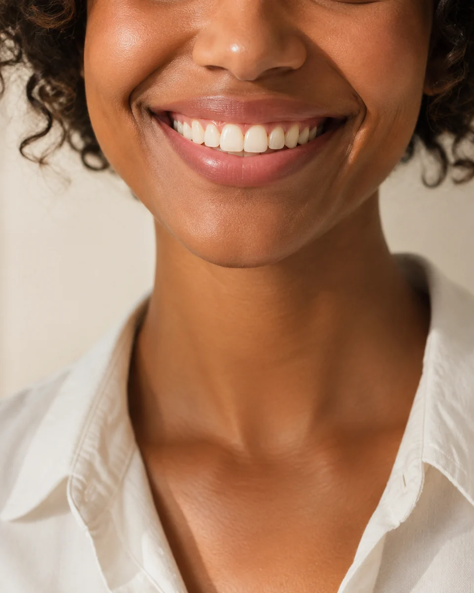 Natural ivory smile, AI-generated whitening service illustration