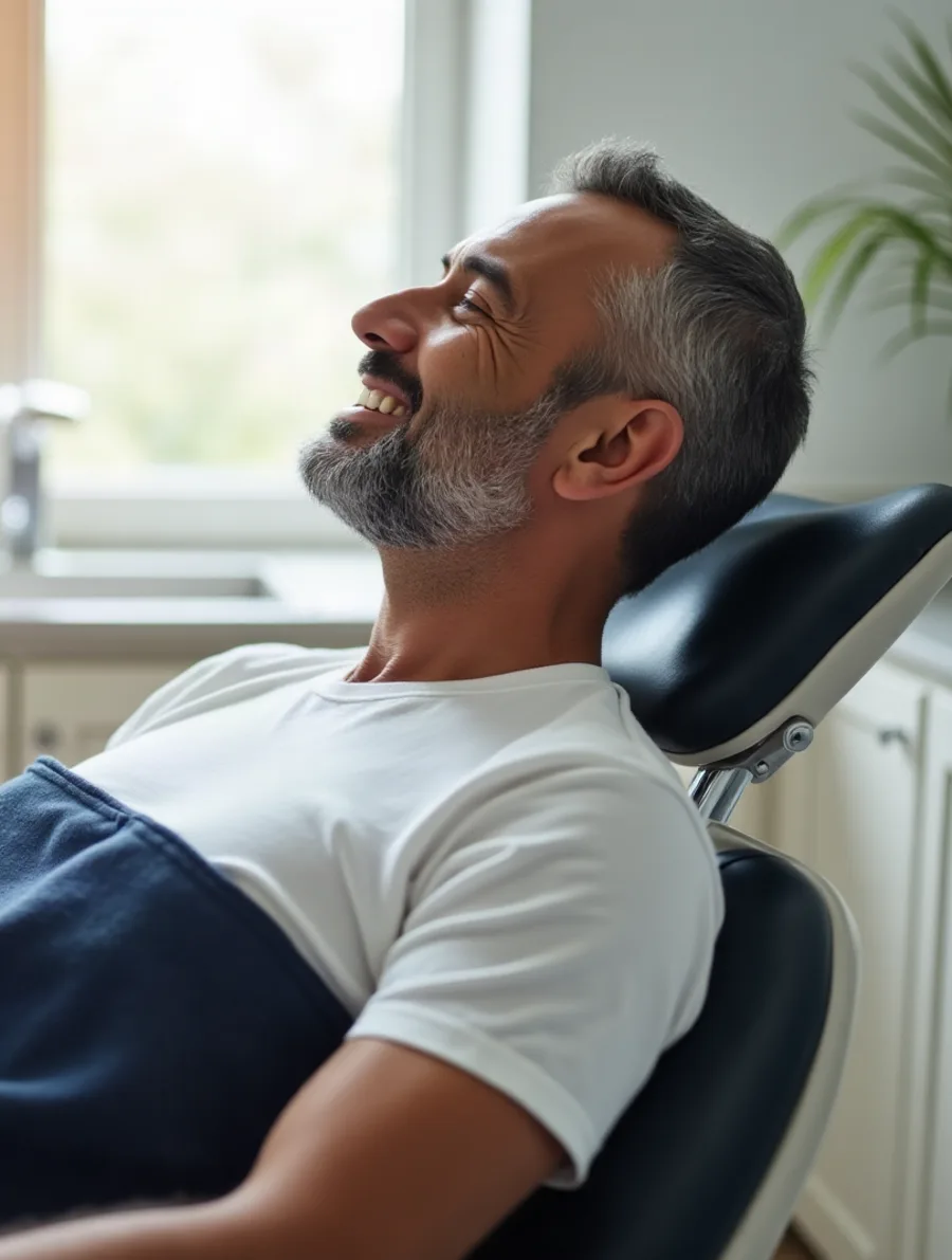 Illustrative dental visit portrait, AI-generated, not a patient